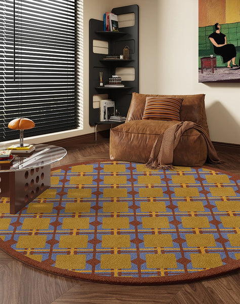 Modern Rugs under Coffee Table, Abstract Contemporary Round Rugs, Modern Rugs for Dining Room, Geometric Modern Rugs for Bedroom-HomePaintingDecor