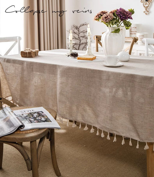 Simple Linen Rectangle Table Cover for Dining Room Table, Large Brown Tablecloth for Home Decoration, Modern Table Cloth, Square Tablecloth for Round Table-HomePaintingDecor