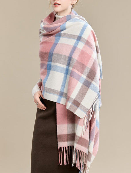 Warm Cape, Gifts for Her, Evening Wrap, Christmas Gift, Large Wool Scarf, Soft Wool Scarf for Women, Checkered Fashion Scarf, Winter Shawl, Elegant Shawl-HomePaintingDecor