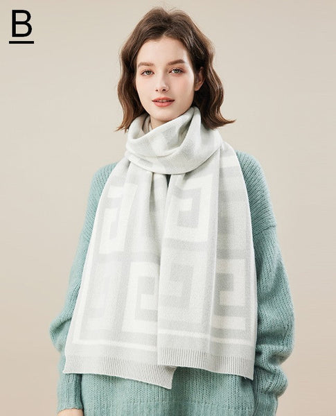 Cold Weather Scarf, Warm Winter Scarf, Soft Cashmere Scarf for Women, Fashion Designer Scarf, Green White Grey Wool Scarf for Women, Casual Scarf for Women-HomePaintingDecor