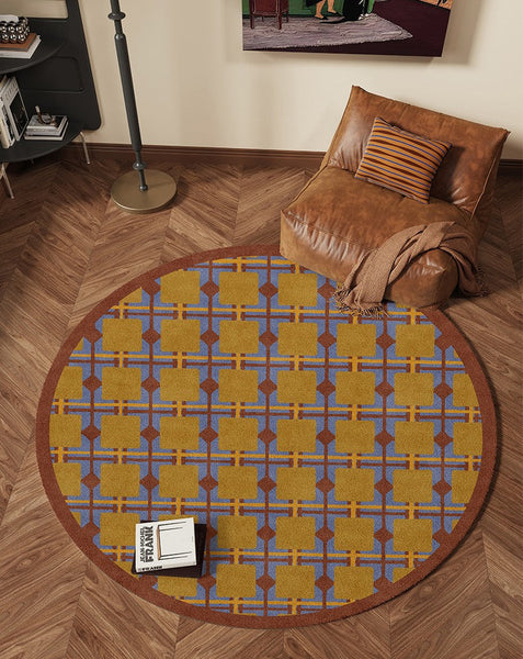 Modern Rugs under Coffee Table, Abstract Contemporary Round Rugs, Modern Rugs for Dining Room, Geometric Modern Rugs for Bedroom-HomePaintingDecor