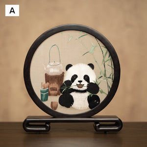 Unique Birthday Gift, Exclusive Business Present Panda Embroidered Decor, Traditional Chinese Suzhou Embroidery Ornament, Premium Souvenir-HomePaintingDecor