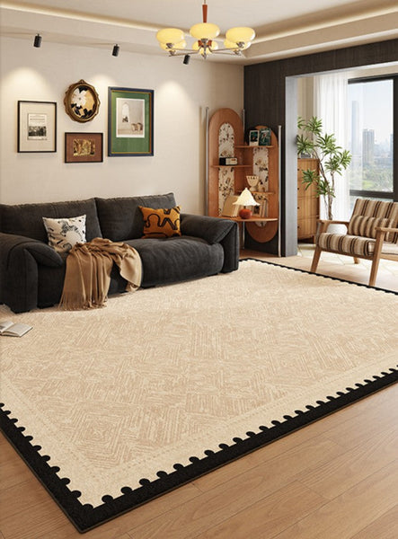 Modern Rugs for Dining Room, Mid Century Modern Rugs Next to Bed, Contemporary Rugs for Bedroom, Cream Modern Carpets for Living Room-HomePaintingDecor