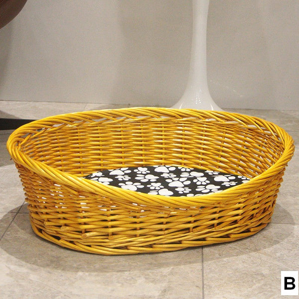 Hand woven Rattan Cat Beds, Extra Large Natural Wicker Dog Bed with Washable Cushion for Indoor Cats and Dogs-HomePaintingDecor