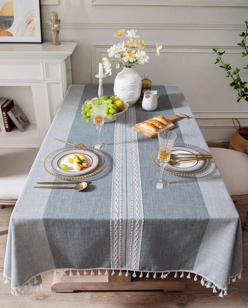 Large Rectangular Tablecloth for Oval Table, Country Farmhouse Tablecloth, Rustic Table Covers for Kitchen, Cotton and Linen Tablecloth for Dining Room Table-HomePaintingDecor