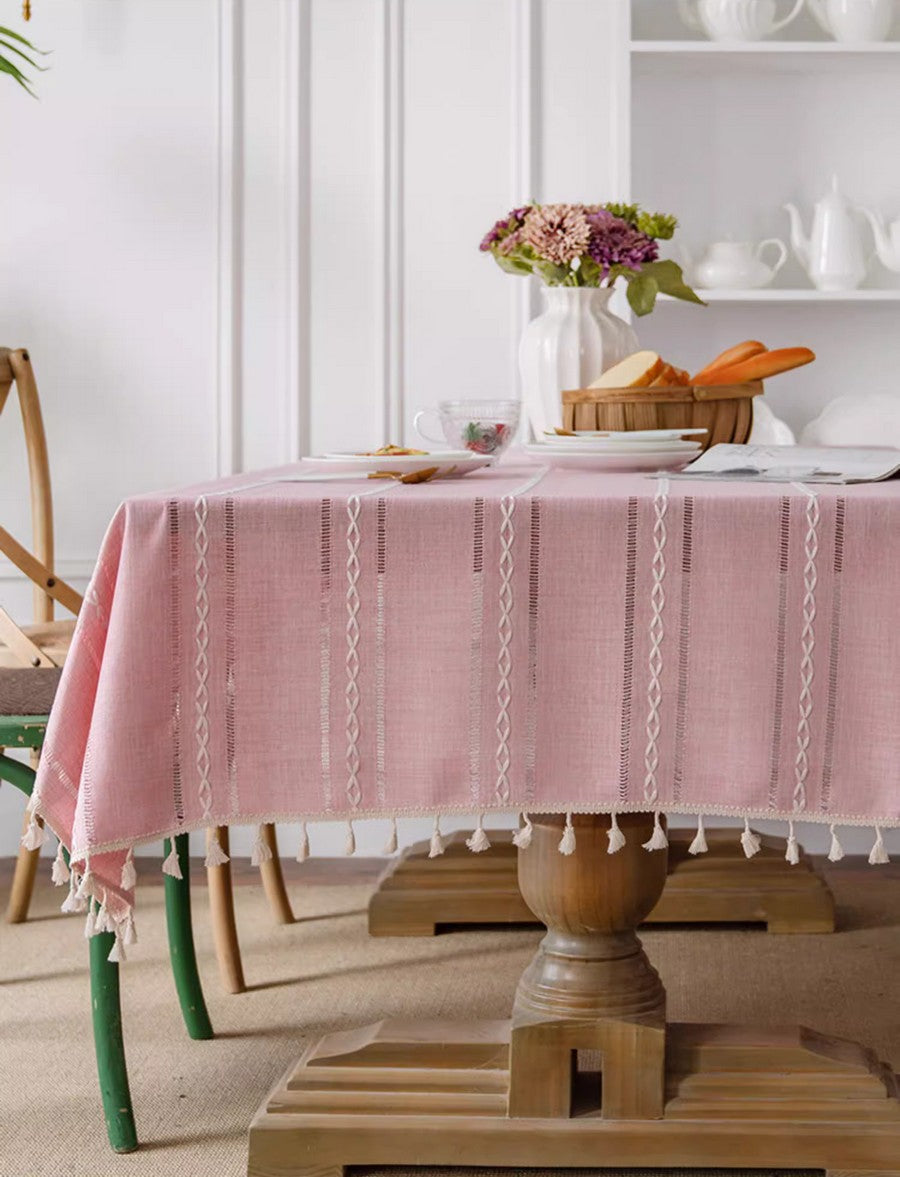 Rectangular Tablecloth for Oval Table, Modern Pink Table Cloths for Dining Room, Kitchen Rectangular Table Covers, Farmhouse Cotton and Linen Table Cloth-HomePaintingDecor