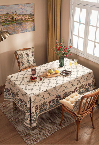Farmhouse Table Cloth for Oval Table, Rustic Flower Pattern Linen Tablecloth for Kitchen Table, Modern Rectangle Tablecloth Ideas for Dining Room Table-HomePaintingDecor
