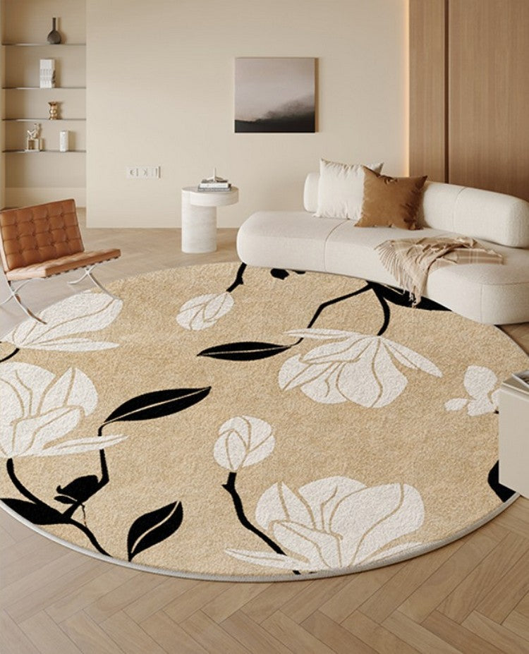 Modern Round Rugs under Coffee Table, Circular Rugs for Dining Table, Abstract Contemporary Rugs for Bedroom, Modern Cream Color Rugs for Living Room-HomePaintingDecor