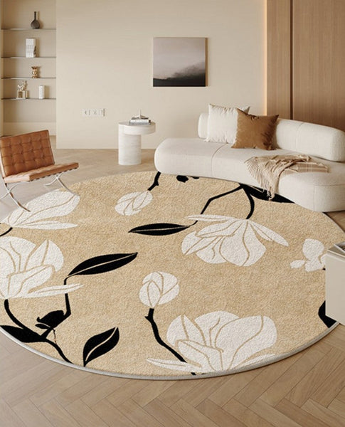 Modern Round Rugs under Coffee Table, Circular Rugs for Dining Table, Abstract Contemporary Rugs for Bedroom, Modern Cream Color Rugs for Living Room-HomePaintingDecor