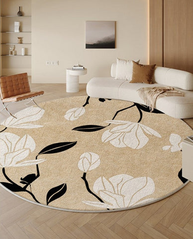 Modern Round Rugs under Coffee Table, Circular Rugs for Dining Table, Abstract Contemporary Rugs for Bedroom, Modern Cream Color Rugs for Living Room-HomePaintingDecor