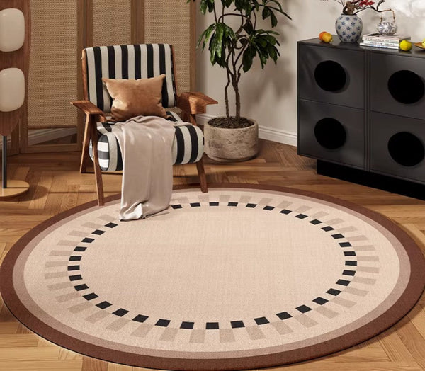 Mid Century Modern Rugs under Chairs, Bedroom Circular Modern Rugs, Geometric Round Rugs for Dining Room, Contemporary Modern Rugs-HomePaintingDecor