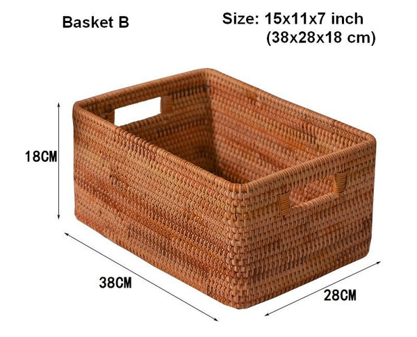 Storage Baskets for Kitchen, Woven Rattan Rectangular Storage Baskets, Wicker Storage Basket for Clothes, Storage Baskets for Bathroom, Storage Baskets for Toys