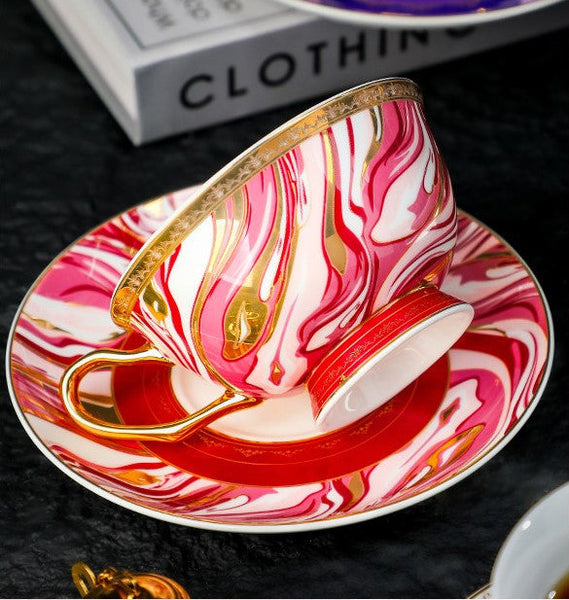 Ceramic Coffee Cup with Saucer, Beautiful British Tea Cup and Saucer, Creative Porcelain Tea Cup Saucer Set, Unique Tea Cups and Saucers in Gift Box-HomePaintingDecor