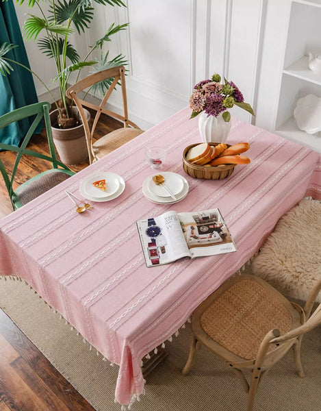 Rectangular Tablecloth for Oval Table, Modern Pink Table Cloths for Dining Room, Kitchen Rectangular Table Covers, Farmhouse Cotton and Linen Table Cloth-HomePaintingDecor