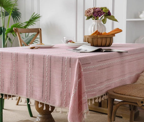 Rectangular Tablecloth for Oval Table, Modern Pink Table Cloths for Dining Room, Kitchen Rectangular Table Covers, Farmhouse Cotton and Linen Table Cloth-HomePaintingDecor