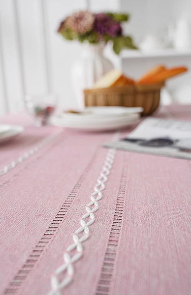 Kitchen Rectangular Table Covers, Rectangular Tablecloth for Oval Table, Modern Pink Table Cloths for Dining Room, Farmhouse Cotton and Linen Table Cloth-HomePaintingDecor
