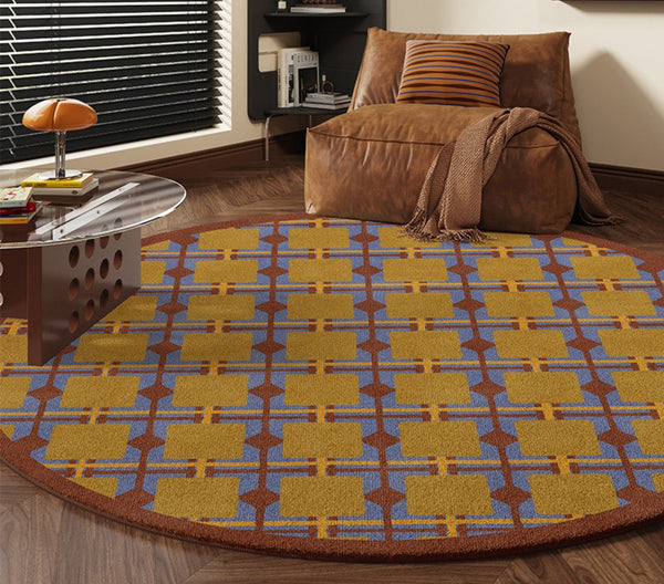 Modern Rugs under Coffee Table, Abstract Contemporary Round Rugs, Modern Rugs for Dining Room, Geometric Modern Rugs for Bedroom-HomePaintingDecor