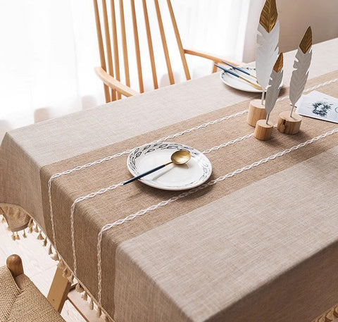 Farmhouse Cotton and Linen Tablecloths, Rectangular Tablecloth for Oval Table, Kitchen Rectangular Table Covers, Modern Table Cloths for Dining Room-HomePaintingDecor