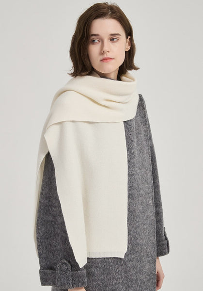 Modern Wool Scarf for Women, Cold Weather Scarves, Winter Cashmere Scarf, Casual Scarf for Women, Birthday Gift for Girl, White Soft Wool Scarf for Women