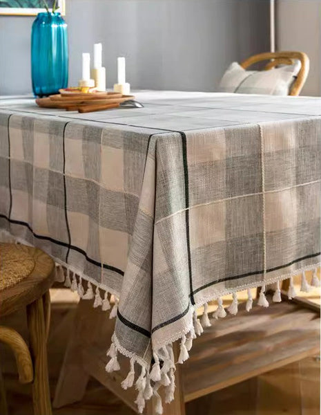 Rectangular Tablecloth for Oval Table, Cotton and Linen Tablecloths, Kitchen Rectangular Table Covers, Farmhouse Table Cloths for Dining Room-HomePaintingDecor
