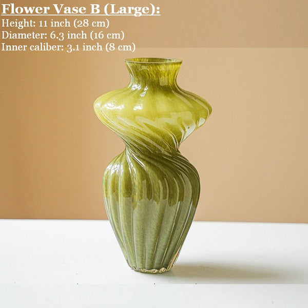 Unique Decorative Glass Vase, Centerpiece Vases on Table, Handmade Contemporary Glass Vases, Modern Green Vases for Living Room, Mid Century Vases for Flowers-HomePaintingDecor