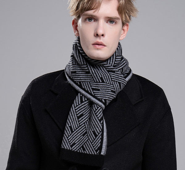 Gray Wool Scarf for Gentleman, Red Thick Wool Scarf, Business Formal Men Scarf Styles, Men's Winter Scarf, Casual Scarf Men, Men's Wool Scarf Winter, Fashion Scarf-HomePaintingDecor