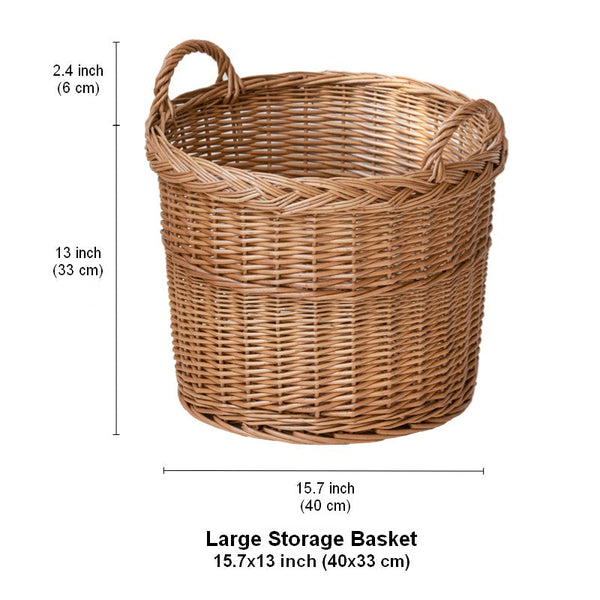 Round Storage Basket for Clothes, Natural Hand-woven Wicker Storage Basket for Clothes, Extra Large Kitchen Storage Baskets, Willow Weaving Baskets for Clothes-HomePaintingDecor