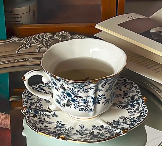 French Style China Porcelain Tea Cup Saucer Set, 7.8 oz Tea Cup and Saucers, Royal Ceramic Cups, Elegant Vintage Ceramic Coffee Cups for Traditional Afternoon Tea-HomePaintingDecor