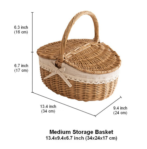 Picnic Storage Basket with Handle, Extra Large Kitchen Storage Baskets, Natural Hand-woven Wicker Storage Basket, Lovely Willow Weaving Baskets for Vegetable, Natural Fruit Storage Baskets-HomePaintingDecor