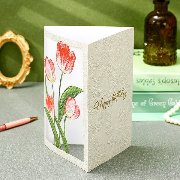 Creative Birthday Greeting Card, Tulip Flower Greeting Cards, Beautiful Greeting Cards to Friends, Original Handmade Greeting Cards-HomePaintingDecor