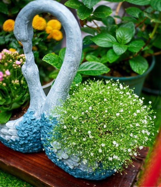 Large Mother and Baby Swans for Garden, Swan Flowerpot, Animal Statue for Garden Courtyard Ornament, Villa Outdoor Decor Gardening Ideas-HomePaintingDecor