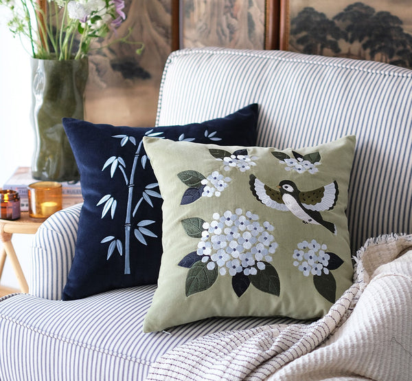 Living Room Decorative Pillows, Embroidered Swallow Birds Cushion, Large Decorative Pillows for Couch, Modern Throw Pillows for Bedroom, Decorative Pillow Arrangement Ideas for Couch-HomePaintingDecor