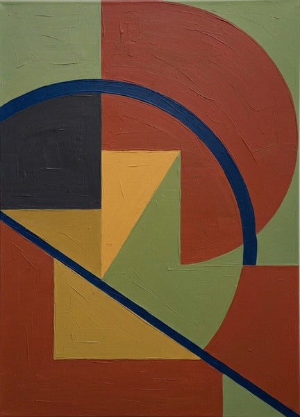 Original Abstract Paintings, Contemporary Canvas Wall Art, Terracotta, Yellow, Green Color, Geometric Pattern Abtract Artwork