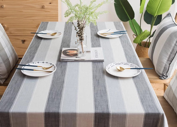 Rectangular Table Covers for Coffee Table, Modern Table Cloths for Dining Room, Gray Stripe Rectangular Tablecloth for Oval Table, Cotton and Linen Tablecloths-HomePaintingDecor