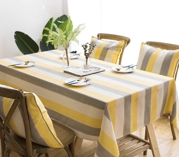 Kitchen Rectangular Table Covers, Yellow Stripe Cotton and Linen Tablecloths, Rectangular Tablecloth for Oval Table, Modern Table Cloths for Dining Room-HomePaintingDecor