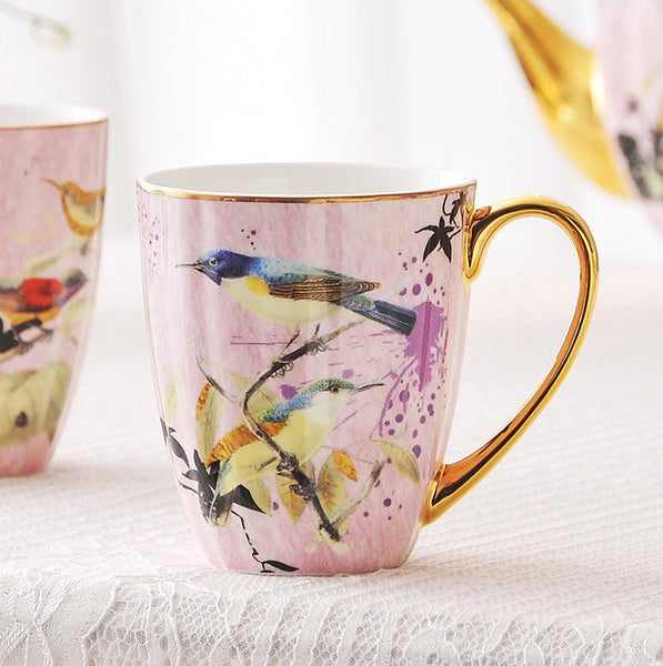 Elegant Ceramic Coffee Mug, Beautiful Bird Flower Ceramic Mug, Large Creative Bone China Porcelain Mug, Large Capacity Ceramic Mugs for Office