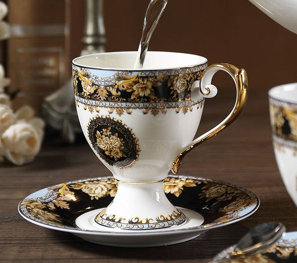 Royal Porcelain Tea Cup Saucer Set, 8 oz Tea Cup and Saucer in Gift Box as Birthday Gift, Elegant Ceramic Coffee Cups, Beautiful British Tea Cups-HomePaintingDecor