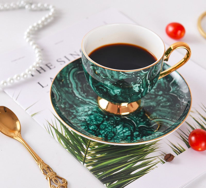 Beautiful British Green Tea Cups, Unique Porcelain Cup and Saucer, Royal Ceramic Coffee Cups, Creative Bone China Porcelain Tea Cup Set-HomePaintingDecor