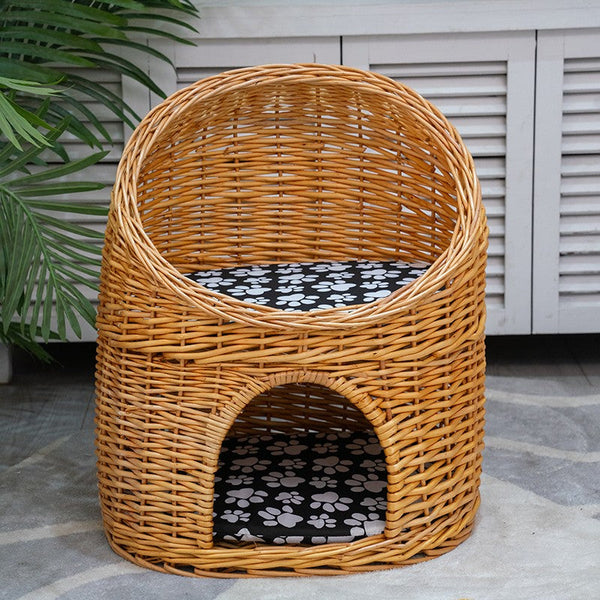 Double-Layer Cat Bed, Large Cat House Basket with Washable Cushion for Indoor Cats and Dogs-HomePaintingDecor