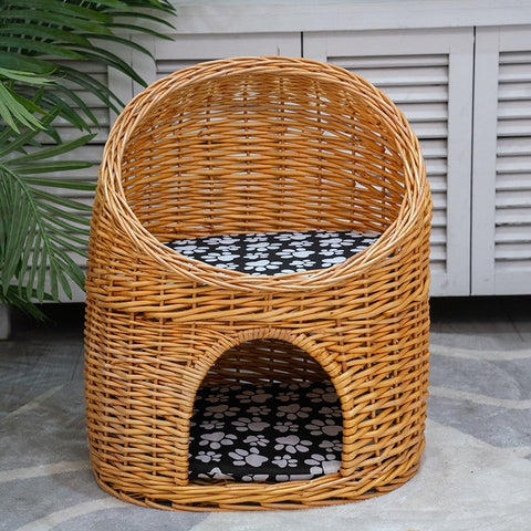 Double-Layer Cat Bed, Large Cat House Basket with Washable Cushion for Indoor Cats and Dogs-HomePaintingDecor