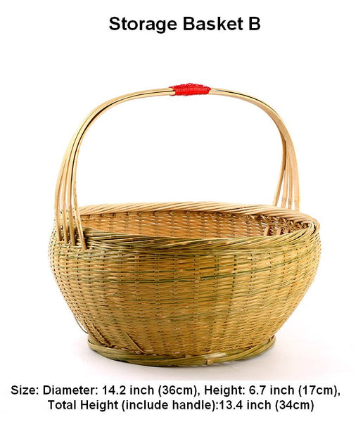 Picnic Food Basket with Handle, Large Natural Hand-woven Bamboo Basket, Natural Fruit Basket Lovely Bamboo Baskets for Vegetable, Kitchen Storage Baskets-HomePaintingDecor