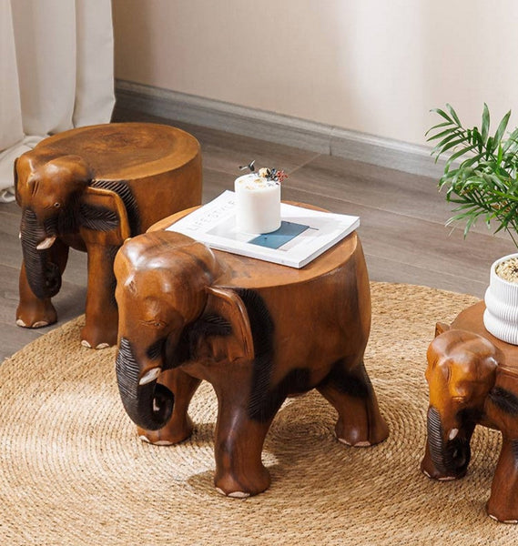 Handmade Solid Wood low Stool, Elephant Wooden Stool, Elephant Sofa Stool, Dining Table Stool, Creative Shoe-changing Stool-HomePaintingDecor