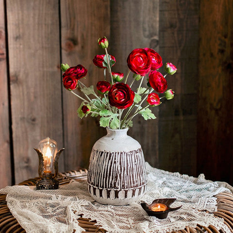 Bedroom Flower Arrangement Ideas, Red Ranunculus Asiaticus Flowers, Simple Modern Floral Arrangement Ideas for Home Decoration, Spring Artificial Floral for Dining Room-HomePaintingDecor