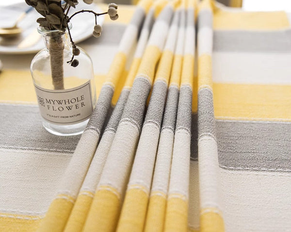 Kitchen Rectangular Table Covers, Yellow Stripe Cotton and Linen Tablecloths, Rectangular Tablecloth for Oval Table, Modern Table Cloths for Dining Room-HomePaintingDecor