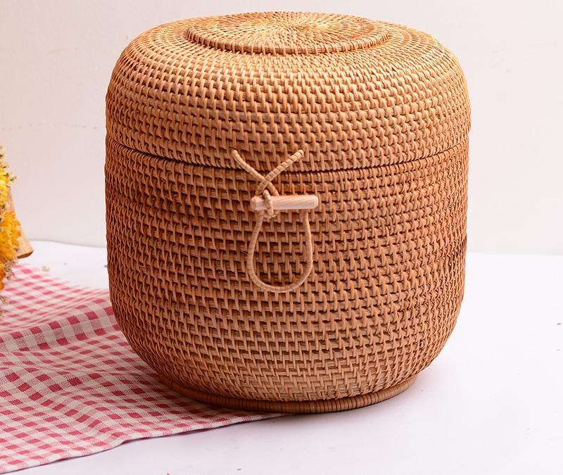 Small Woven Storage Basket, Storage Basket for Dining Room Table, Storage Basket with Lid, Storage Baskets for Kitchen, Rattan Storage Basket-HomePaintingDecor