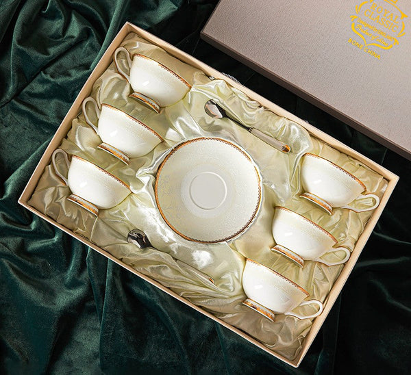 Elegant British Ceramic Coffee Cups, Bone China Porcelain Coffee Cup Set, White Ceramic Cups, Unique Tea Cup and Saucer in Gift Box-HomePaintingDecor