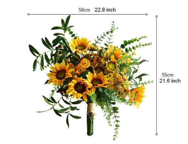 Large Bunch of Yellow Sunflowers, Unique Floral Arrangement for Home Decoration, Table Centerpiece, Real Touch Artificial Flowers for Living Room-HomePaintingDecor