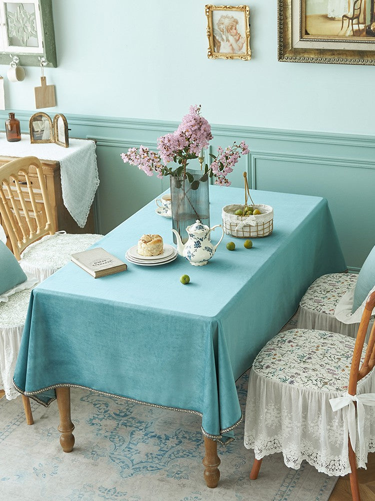 Ramie Velvet Rectangle Tablecloth for Home Decoration, Blue Square Tablecloth for Round Table, Modern Blue Table Cloth for Dining Room Table-HomePaintingDecor