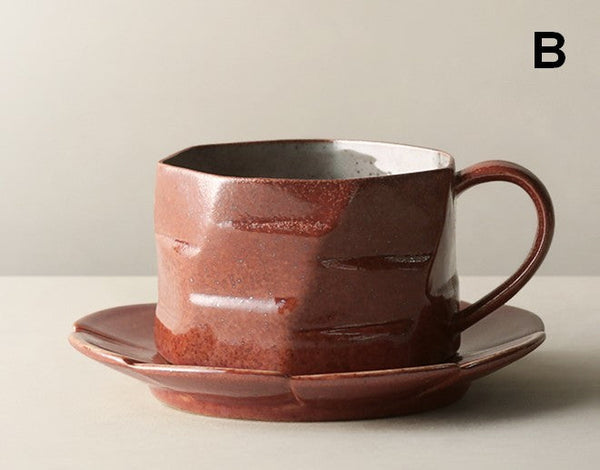 Unique Tea Cup and Saucer, 8 oz Modern Handmade Pottery Coffee Cup, Creative Ceramic Coffee Cup with Saucer, Tea Cup Set for Traditional Afternoon Tea-HomePaintingDecor