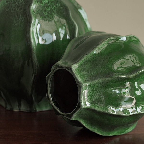 Large Contemporary Vases on Dining Table, Handmade Modern Flower Vase, Centerpiece Ceramic Bouquet Vases, Green Porcelain Vases for Modern Home Decor-HomePaintingDecor